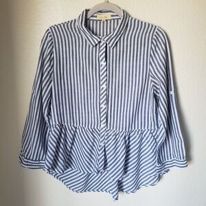 Flowing Button-Up Stripe Cotton Blouse